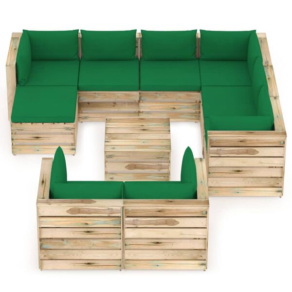vidaXL 10 pcs conj. lounge jardim c/ almofad&otilde;es madeira impreg. verde