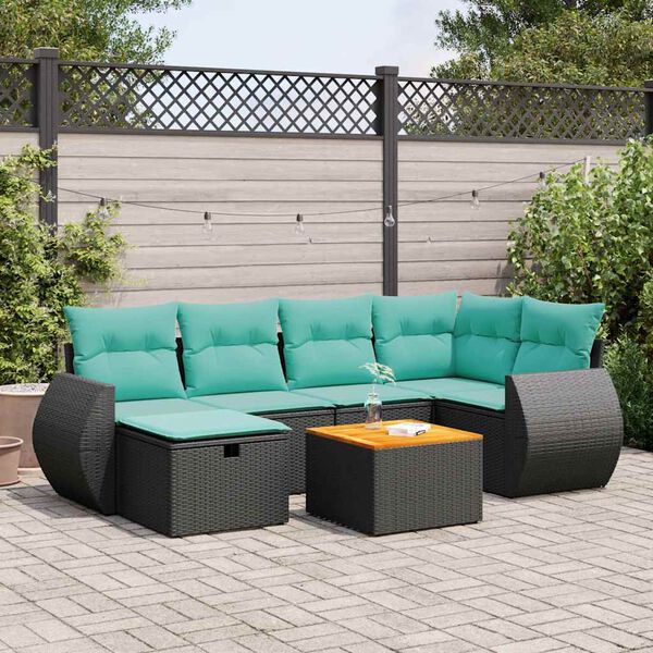 vidaXL 7 pcs conjunto de sof&aacute;s p/ jardim c/ almofad&otilde;es vime PE preto