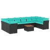 vidaXL 11 pcs conjunto sof&aacute;s de jardim c/ almofad&otilde;es vime PE preto