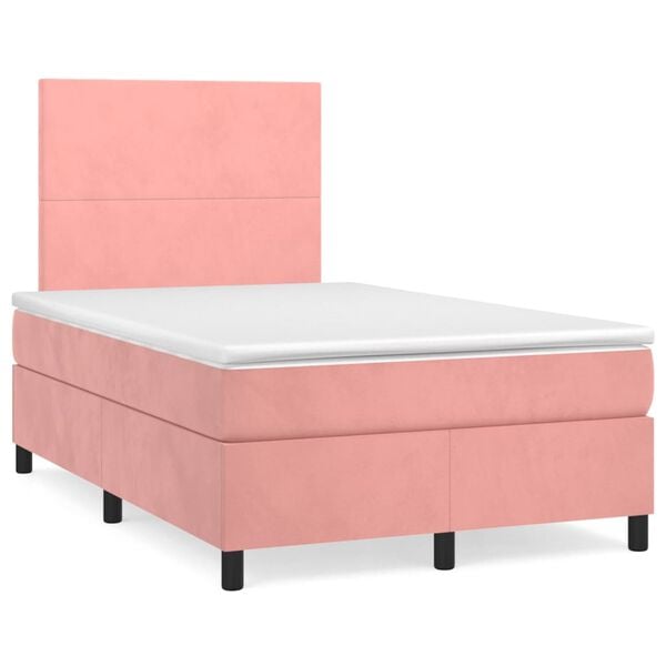 vidaXL Cama boxspring com colch&atilde;o 120x200 cm veludo rosa