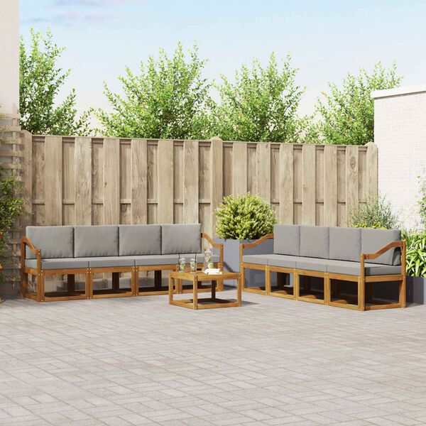 vidaXL Conjunto de Sof&aacute;s para Exterior 9 pcs Cinza Natural e Claro