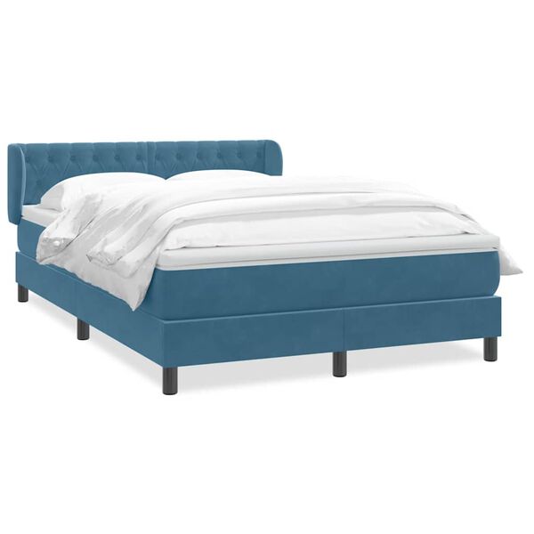 vidaXL Cama com molas/colch&atilde;o 140x210 cm veludo azul-escuro