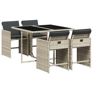 vidaXL 5 pcs conjunto de jantar p/ jardim c/ almofad&otilde;es cinzento claro