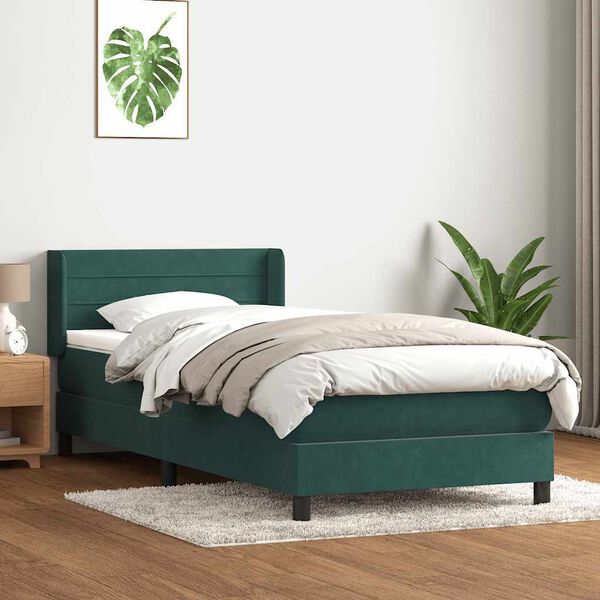 vidaXL Cama com molas/colch&atilde;o verde-escuro 90x210 cm veludo
