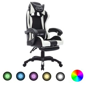 vidaXL Cadeira estilo corrida luzes LED RGB couro artif. branco/preto