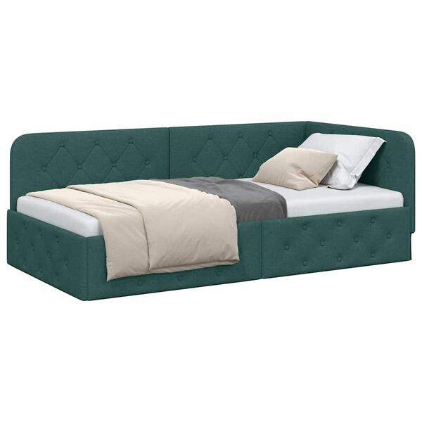 vidaXL Estrutura de Cama de Canto Verde Escuro 90 x 190 cm tecido