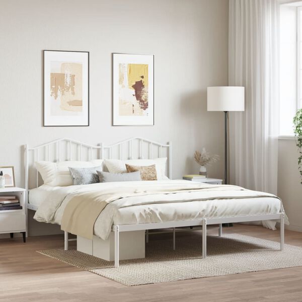 vidaXL Estrutura de cama com cabeceira 160x200 cm metal branco