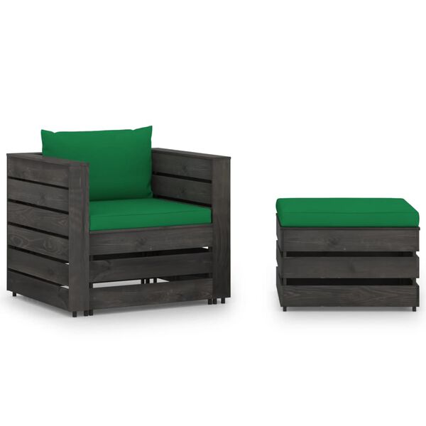 vidaXL 2 pcs conj. lounge jardim + almofad&otilde;es madeira impreg. cinzento