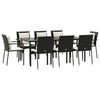 vidaXL 9 pcs conjunto de jantar p/ jardim c/ almofad&otilde;es vime PE preto