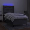 vidaXL Cama box spring c/ colch&atilde;o e LED 90x200 cm tecido cinza-escuro