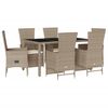 vidaXL 7 pcs conjunto de jantar p/ jardim com almofad&otilde;es vime PE bege