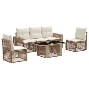 vidaXL Conjunto de Sof&aacute; de Jardim 6 unid. Bege e Branco Creme vime PE