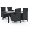 vidaXL 5 pcs conjunto jantar exterior com almofad&otilde;es vime PE preto