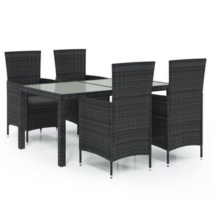 vidaXL 5 pcs conjunto jantar exterior com almofad&otilde;es vime PE preto