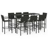 vidaXL 9 pcs conjunto de bar para jardim vime PE preto
