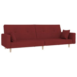 vidaXL Sof&aacute;-cama 2 lugares com duas almofadas tecido vermelho tinto