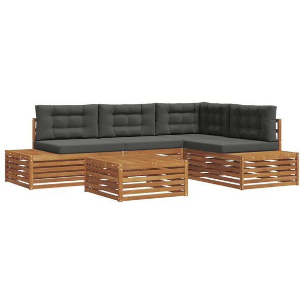 vidaXL Conjunto de Sof&aacute;s para Exterior 5 Pe&ccedil;a Natural e Antracite