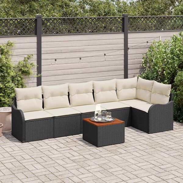 vidaXL Conjunto de Sofá de Jardim com almofada 7 pcs Preto vime PE