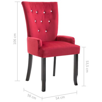 vidaXL Cadeira de jantar com apoio de braços 4 pcs veludo vermelho