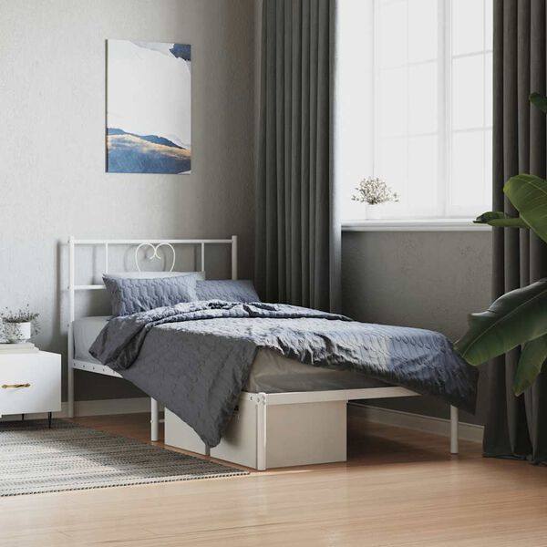 vidaXL Estrutura de cama em metal com cabeceira 107x203 cm branco
