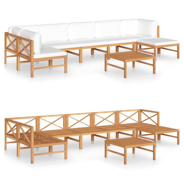 vidaXL 8 pcs conj. lounge jardim c/ almofad&otilde;es cor creme teca maci&ccedil;a