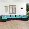 vidaXL 7 pcs conjunto lounge de jardim c/ almofadões vime PE preto