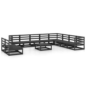 vidaXL 11 pcs conjunto lounge de jardim pinho maci&ccedil;o preto