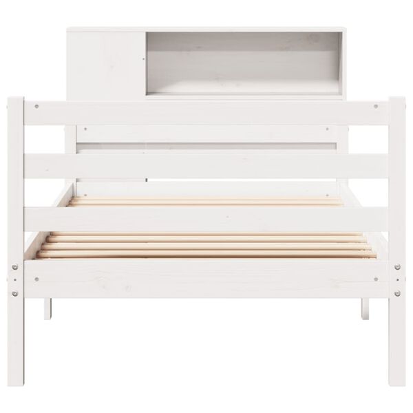 vidaXL Cama com estante sem colch&atilde;o 90x200 cm pinho maci&ccedil;o branco