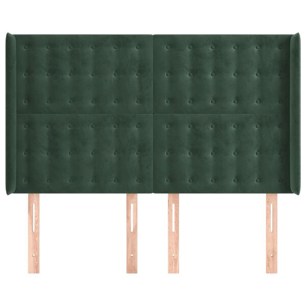 vidaXL Cabeceira cama c/ abas veludo 147x16x118/128 cm verde-escuro