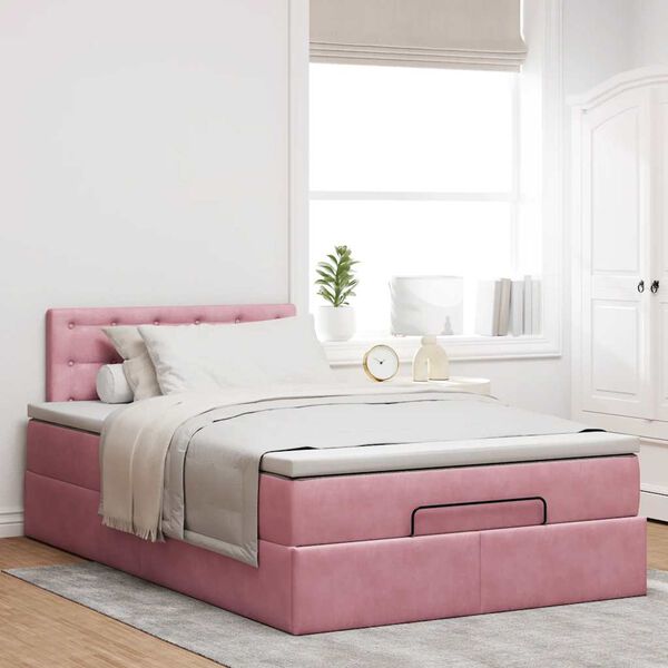 vidaXL Cama otomana com colch&atilde;o & LEDs 120x190cm veludo rosa