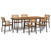 vidaXL Conj. jantar p/ jardim 7 pcs madeira de ac&aacute;cia maci&ccedil;a e metal