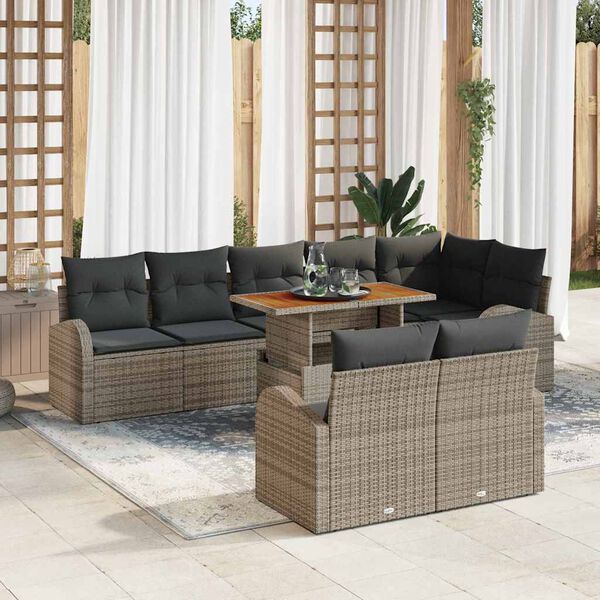 vidaXL Conjunto de Sof&aacute; de Jardim 9 pcs Cinzeto Rattan Sint&eacute;tico