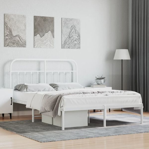 vidaXL Estrutura de cama com cabeceira 135x190 cm metal branco