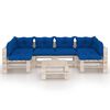 vidaXL 7 pcs conj. lounge de paletes p/ jardim com almofad&otilde;es pinho