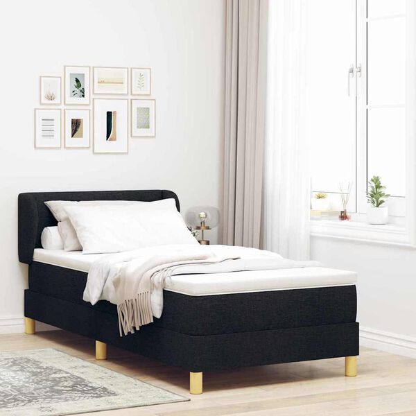 vidaXL Cama Box com colch&atilde;o com cabeceira Preto 90 x 200 cm tecido