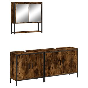 vidaXL 3 pcs conjunto de m&oacute;veis WC madeira processada carvalho fumado