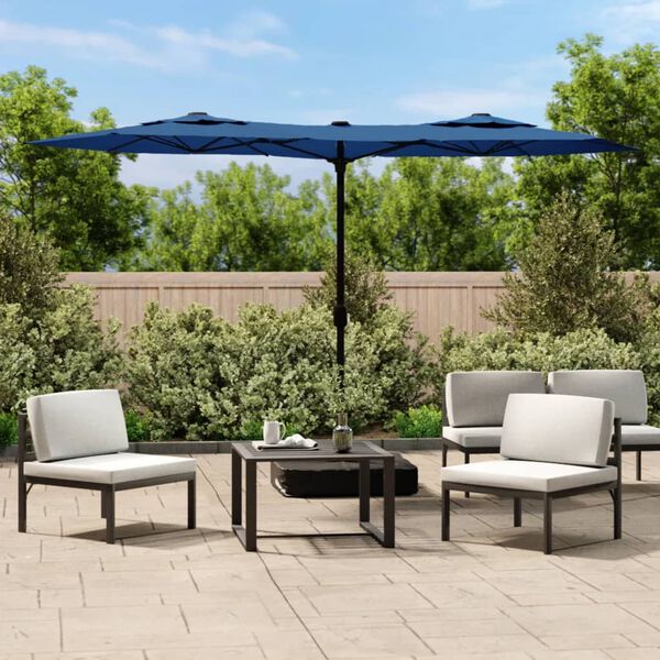 vidaXL Guarda-sol de jardim com cabeça dupla 316x145 cm azul-ciano