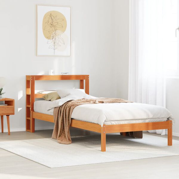 vidaXL Estrutura cama c/ cabeceira 90x190 cm pinho maci&ccedil;o castanho-mel