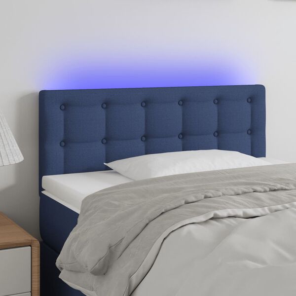 vidaXL Cabeceira de cama c/ luzes LED tecido 90x5x78/88 cm azul