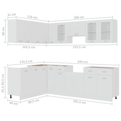 vidaXL 11 pcs conjunto armários de cozinha derivados de madeira branco