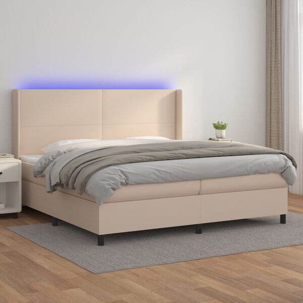 vidaXL Cama box spring c/colch&atilde;o/LED 200x200cm couro artif. cappuccino