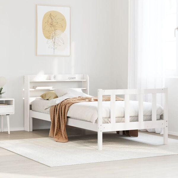 vidaXL Cama sem colch&atilde;o 90x200 cm madeira de pinho maci&ccedil;a branco