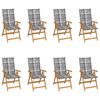 vidaXL Cadeiras de jardim reclin&aacute;veis c/ almofad&otilde;es 8 pcs teca maci&ccedil;a