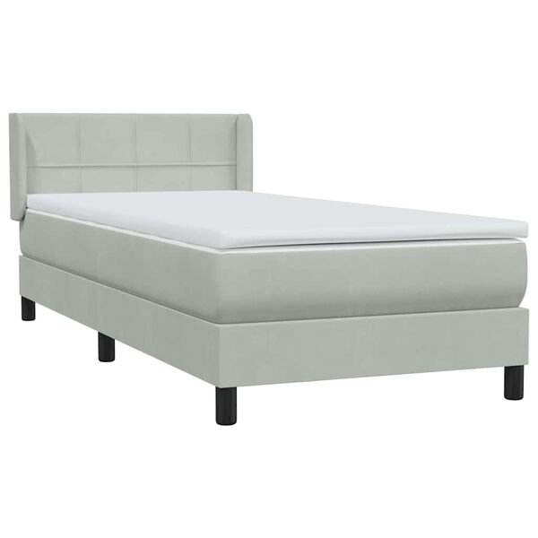 vidaXL Cama com molas/colch&atilde;o cinzento-claro 90x220 cm veludo