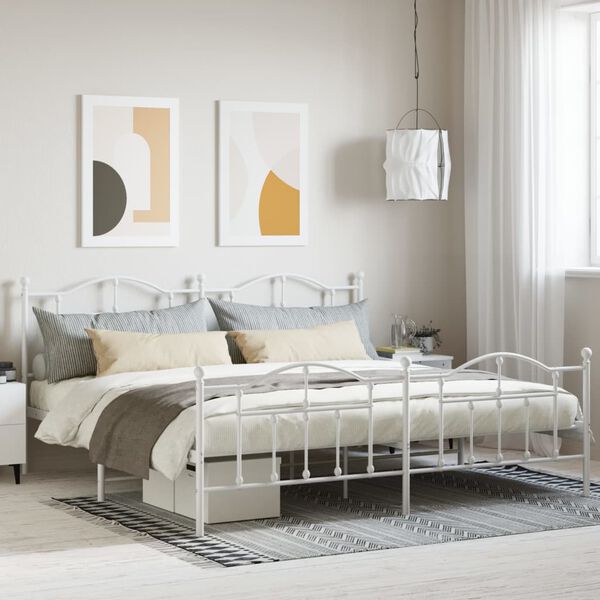 vidaXL Estrutura de cama com cabeceira e p&eacute;s 200x200 cm metal branco