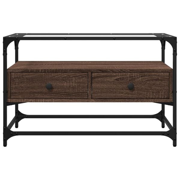 vidaXL M&oacute;vel de TV c/ tampo vidro derivados madeira carvalho castanho