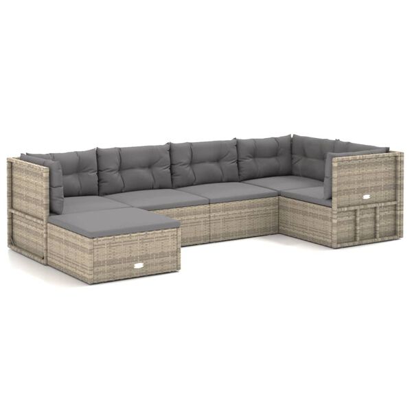vidaXL 6 pcs conjunto lounge de jardim c/ almofad&otilde;es vime PE cinzento