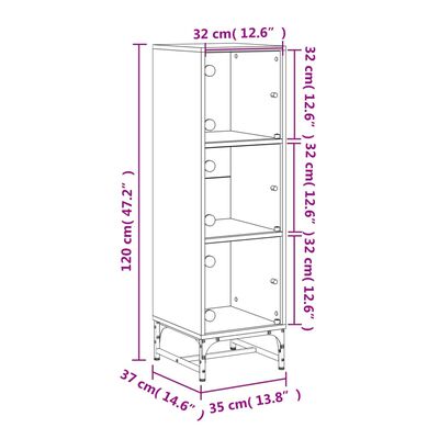 vidaXL Aparador alto c/ portas de vidro 35x37x120 cm branco