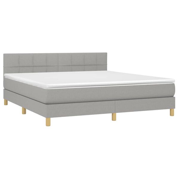 vidaXL Cama box spring c/ colch&atilde;o e LED 180x200 cm tecido cinza-claro