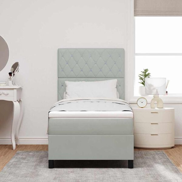 vidaXL Cama Box Spring LED Cinzento-claro 100 x 200 cm tecido